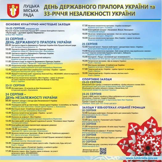 Як у Луцьку святкуватимуть День Державного Прапора і День Незалежності: програма заходів