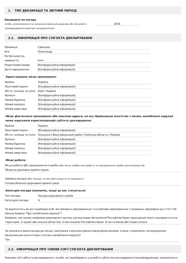 Що задекларував претендент на посаду голови Волинської ОДА Олександр Савченко?