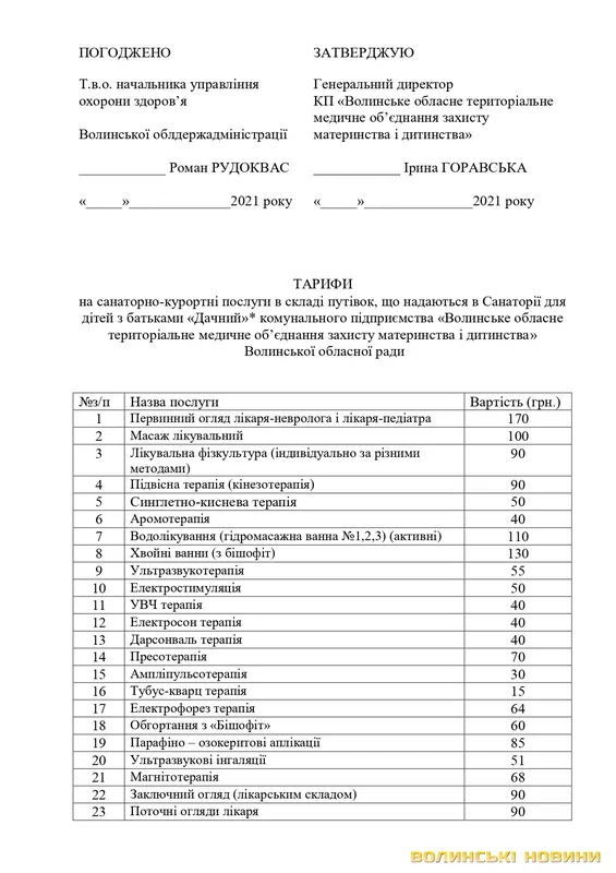 Ціни на послуги у волинських медзакладах: склали прейскурант
