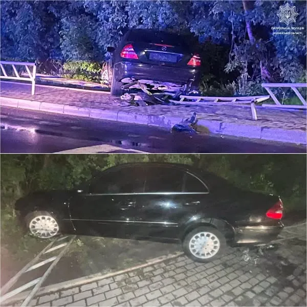 У Луцьку знайшли водія-втікача, який зніс паркан і залишив «мерс» у хащах на Набережній (фото)
