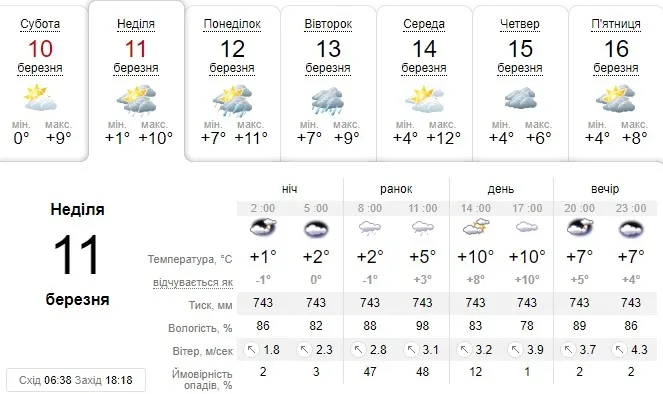 Невеликий дощ: погода в Луцьку на неділю, 11 березня 