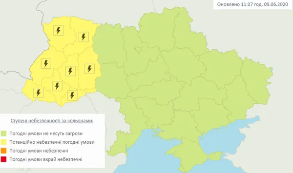 Жовтий рівень небезпеки: на Волині прогнозують шквал та град