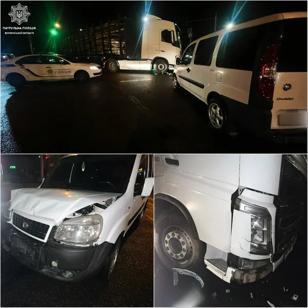 Нічна аварія у Луцьку: фура з колодами підрізала мінівен