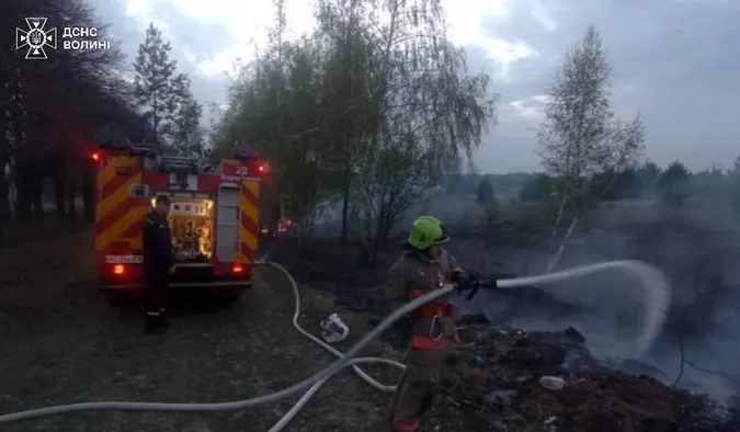 На Волині вогонь випалив 34 гектари сухої трави, чагарників та очерету (фото)