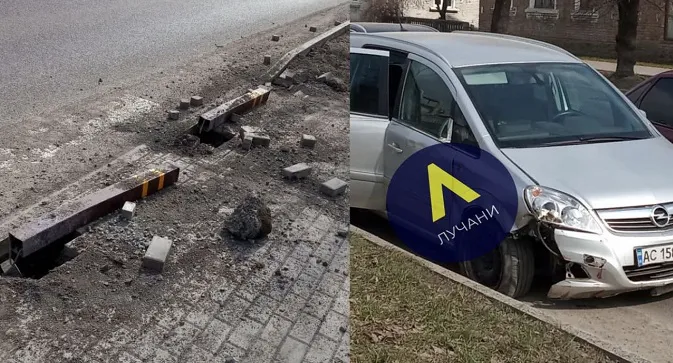 У Луцьку неуважний водій протаранив огорожу біля переходу