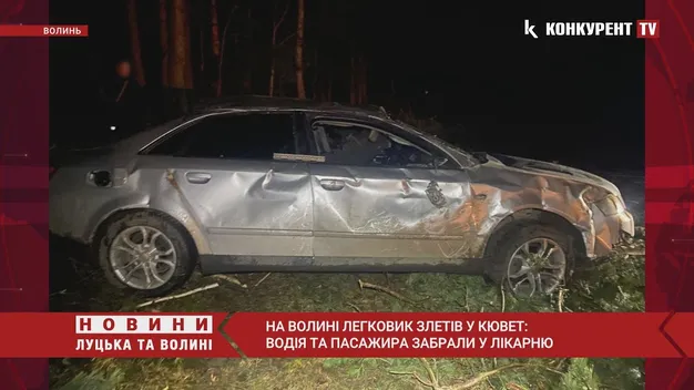 На Волині Audi злетіла у кювет – постраждали водій і пасажир (фото, відео)