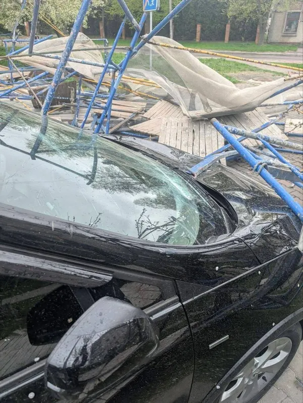 Буревій у Луцьку повалив дерево на припаркований автомобіль (фото, відео)