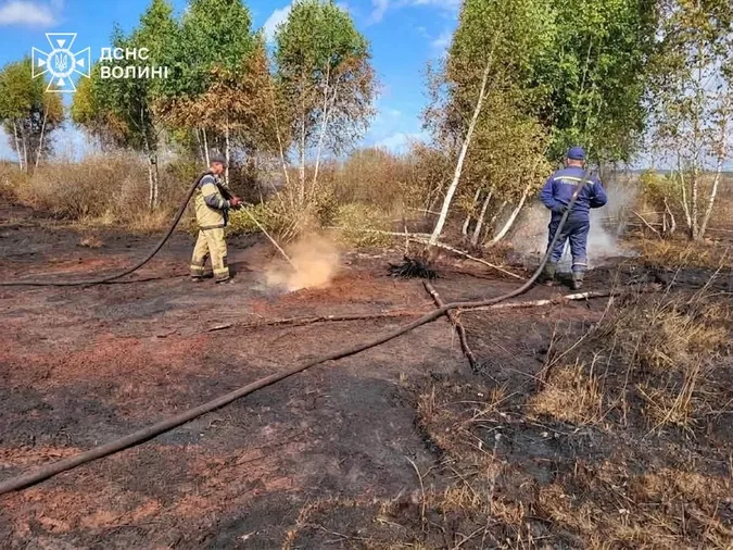 На Волині рятувальники другу добу гасять пожежу торфу (фото)