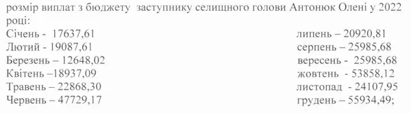 Оплата праці Олени Антонюк