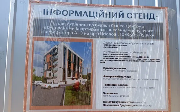 На місці згорілого кафе «Кришталь» у Луцьку зведуть бізнес-центр із квартирами (фото)