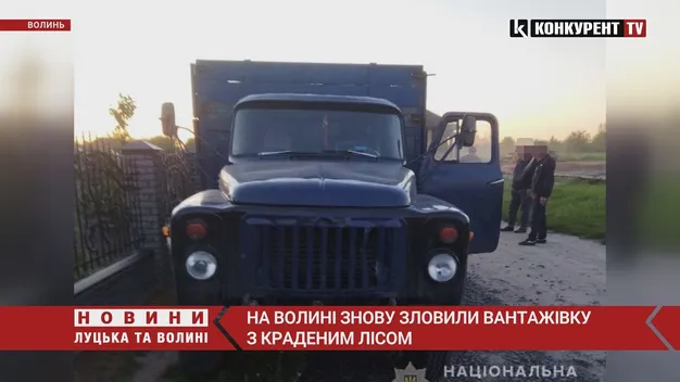 На Волині у водія, який перевозив «ліві» колоди, вилучили вантажівку (фото, відео)