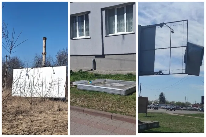 Може когось забити: у Нововолинську вітер зробив білборди небезпечними (фото)