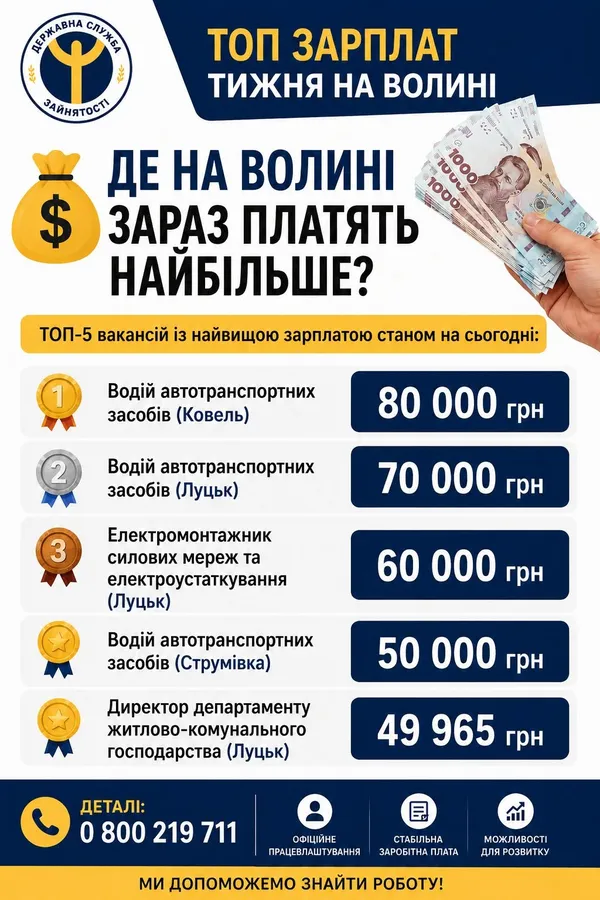 Зарплата до 80 000 грн: кому на Волині зараз платять найбільше