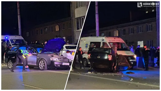 У Луцьку Audi в’їхав у службове авто поліції: машина перекинулася на дах (фото)