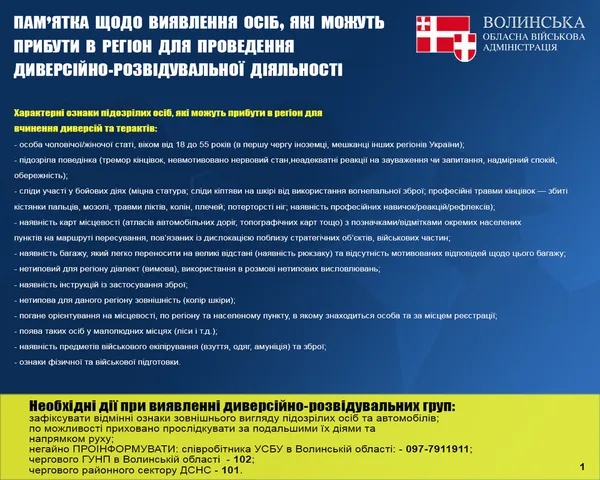 Волинянам пояснили, як виявляти диверсантів (пам'ятка)