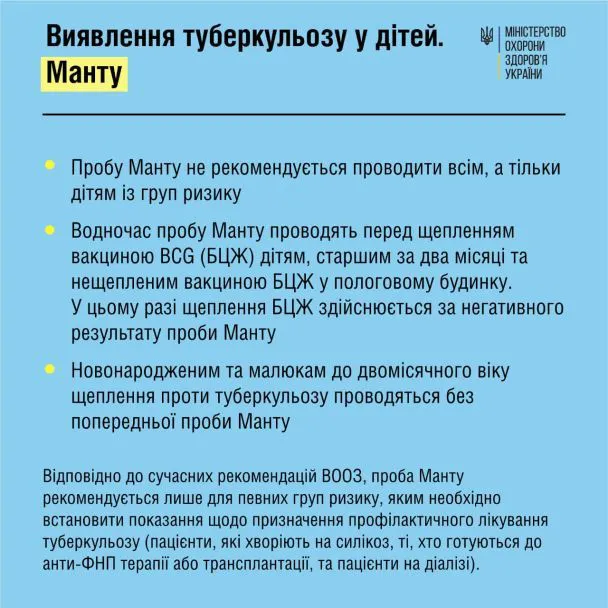 Виявлення туберкульозу: чи всім дітям потрібна проба Манту