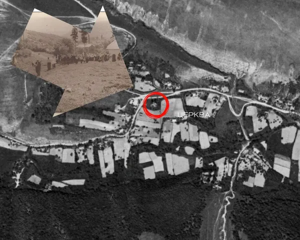 Церква в селі Кривчани на аерофотознімку 1974 року