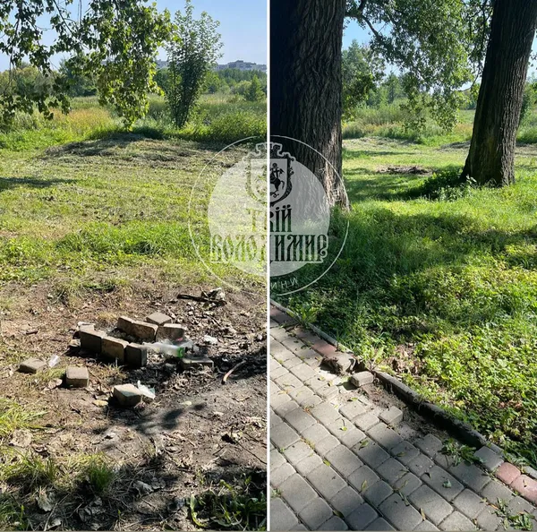 У Володимирі в парку розібрали бруківку, щоб зробити мангал (фото)