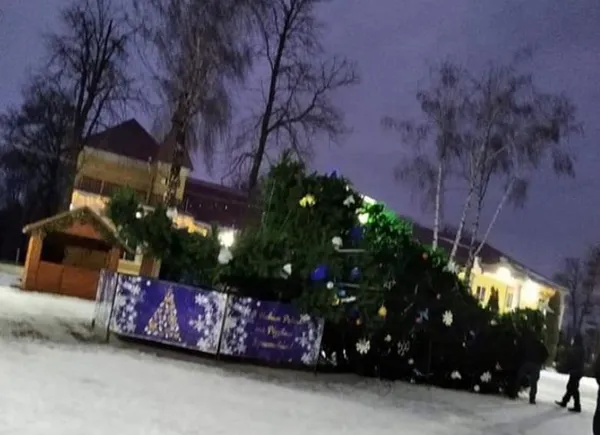 На Хмельниччині вітер зніс головну міську ялинку (фото)