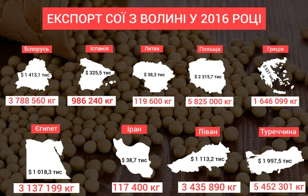 Від Африки до Азії: куди експортують волинську сою