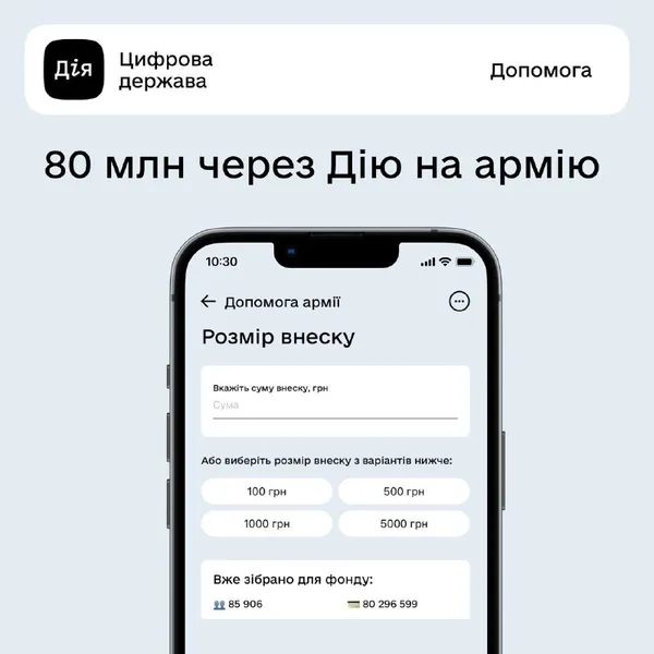 Українці зібрали на армію через «Дію» вже 80 млн грн