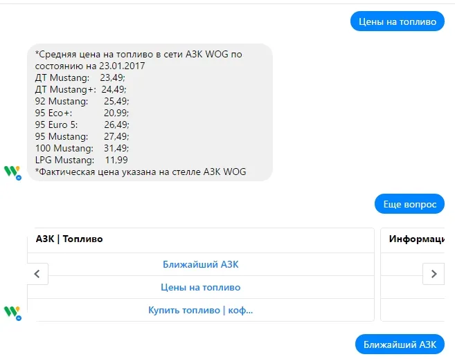 Мережа автозаправок WOG запустила ботів-помічників для Facebook і Telegram