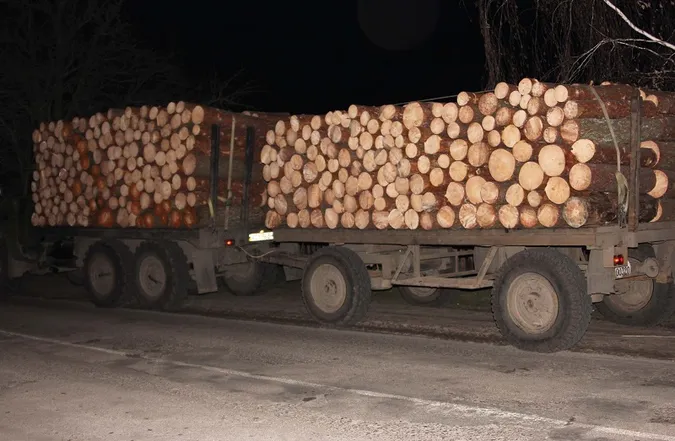 Волинські лісівники затримали вантажівку із двома причепами неоформлених колод