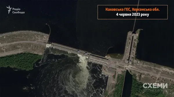 Показали перший супутниковий знімок знищеної Каховської ГЕС (фото)