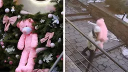 «Подарунок для дами серця?»: у Луцьку молодик вкрав ведмедя з фотозони відомої кав’ярні (відео)