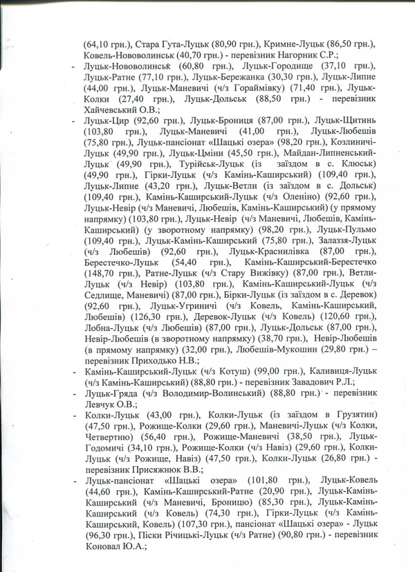 Які міжміські волинські «маршрутки» здорожчали (список)