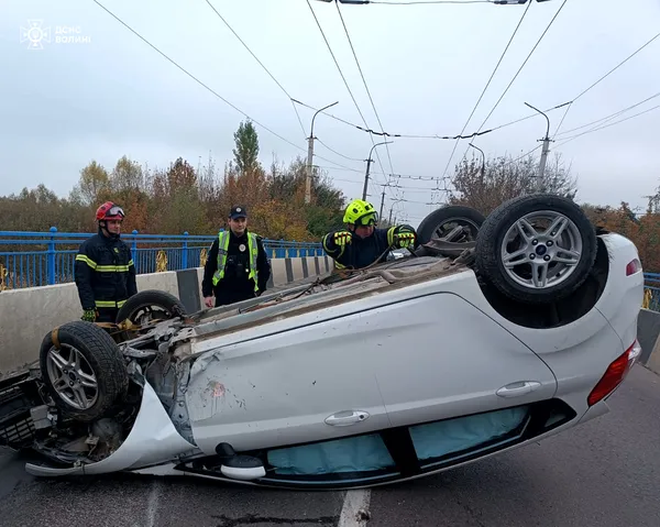 Авто з водійкою всередині перекинулося на дах: деталі аварії у Луцьку (фото)