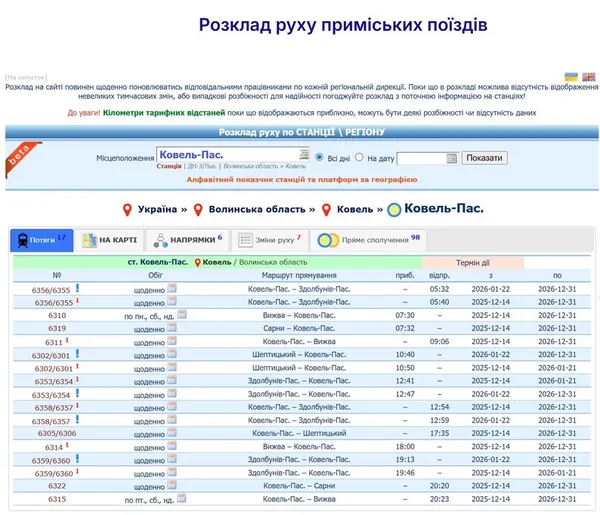 Через атаки рф приміські потяги з Волині тепер їздитимуть за новим графіком