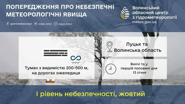 Слизько і не видно: на Волині до морозу додасться туман