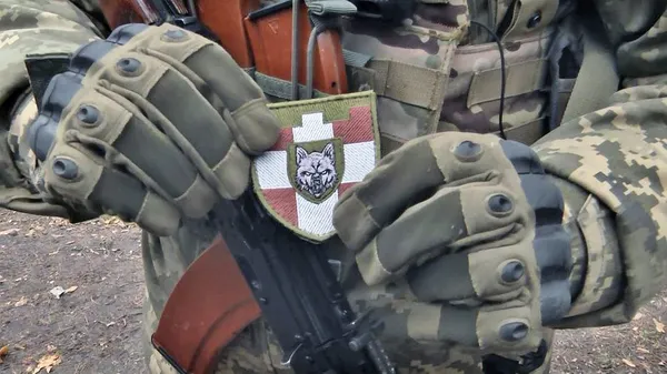 Шеврон підрозділу бригади: хрест у біло-червоних кольорах – це символіка Волині, а вовк символізує урочище Вовчак, де заснувалася УПА