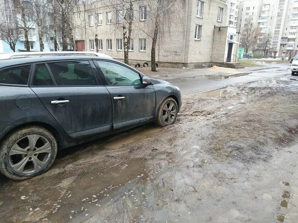 У Луцьку засіяний мешканцями газон роз’їздили автівки (фото)