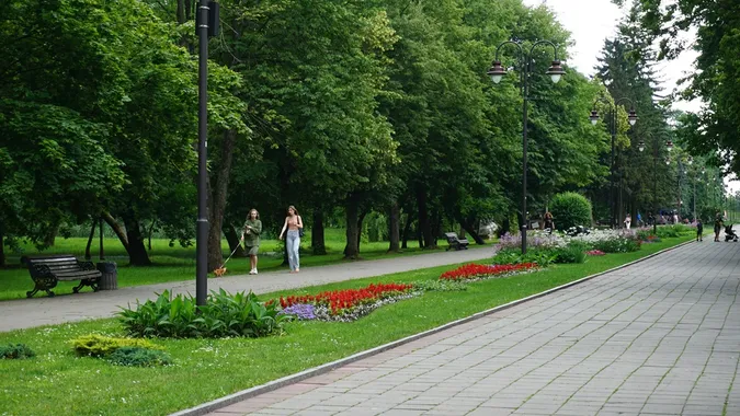 Заквітчаний луцький парк перед грозою (фото)