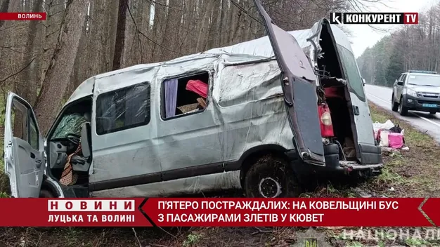 П'ятеро постраждалих: на «Варшавці» бус з пасажирами злетів у кювет (фото, відео)