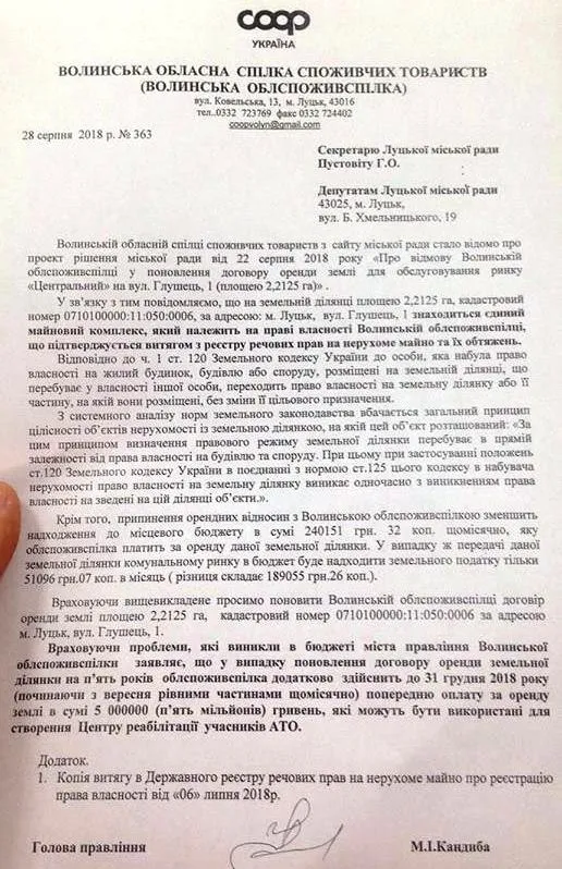 Споживспілка обіцяє гроші наперед за землю під Центральним ринком (звернення)