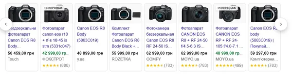 Ціни на фотокамеру