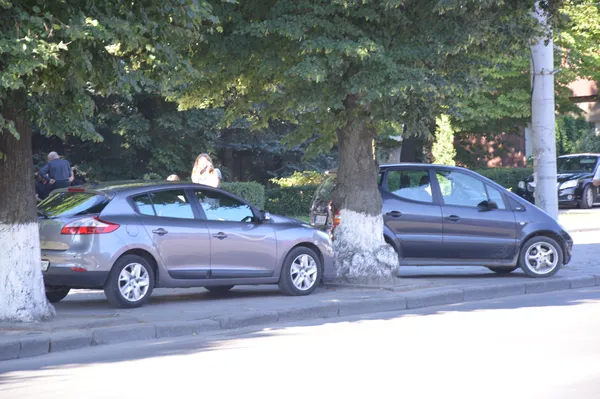 Під час масових заходів, які проходять на «Авангарді», тротуар перед будинком Панахиди вщент заповнений автомобілями 