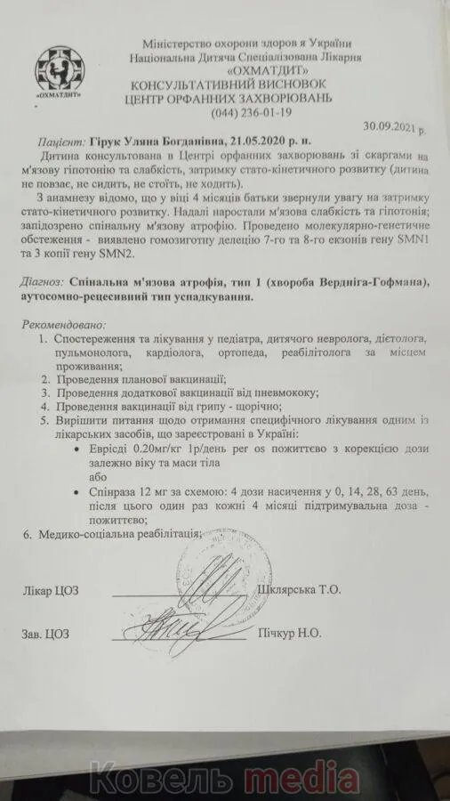 Маленькій волинянці, батько якої загинув у ДТП, збирають 2 мільйони доларів на лікування