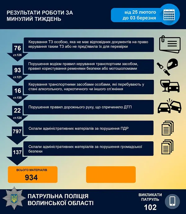 За тиждень волинські патрульні зловили 16 п'яних водіїв