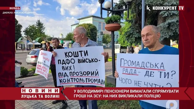 У Володимирі чоловіків, які прийшли під міськраду з плакатами, розігнала поліція (відео)